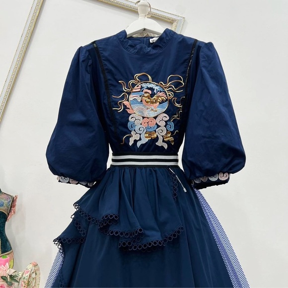 Elegant Navy Blue Embroidered 2 piece ( shirt & skirt) - Picture 2 of 9